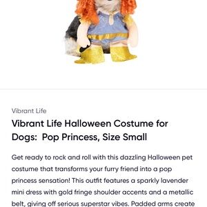 Vibrant Life Dog Halloween Costume – Pop Princess (Small) – NEW